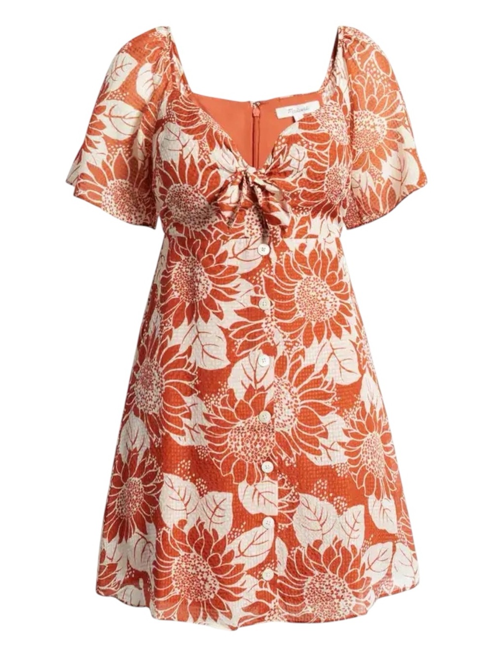 Madewell Women’s Silk Tie-Front Mini Dress Sunflower Season Button Lined sz 0